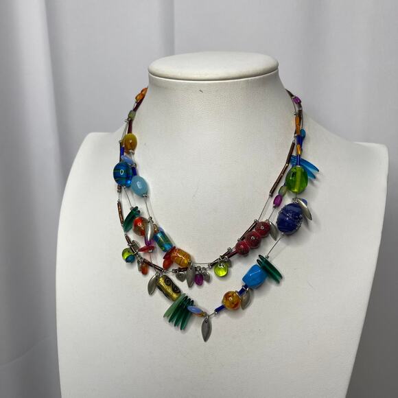 Chico's multi colored bohemian necklace signed costume jewelry blue green beads - Picture 6 of 15